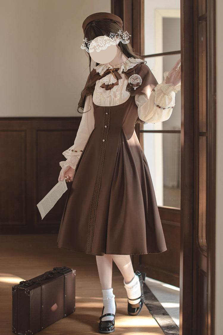 Sunset Academy Vintage College Lolita Dress with Ruffle Bowknot - Long Sleeves