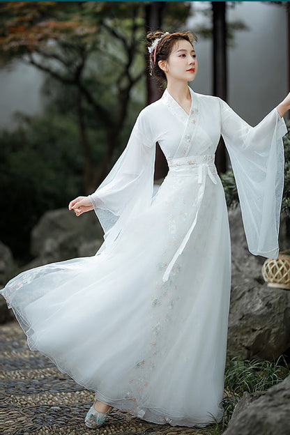 Ivory Ancient Jiangnan Embroidered Sweet Hanfu Dress