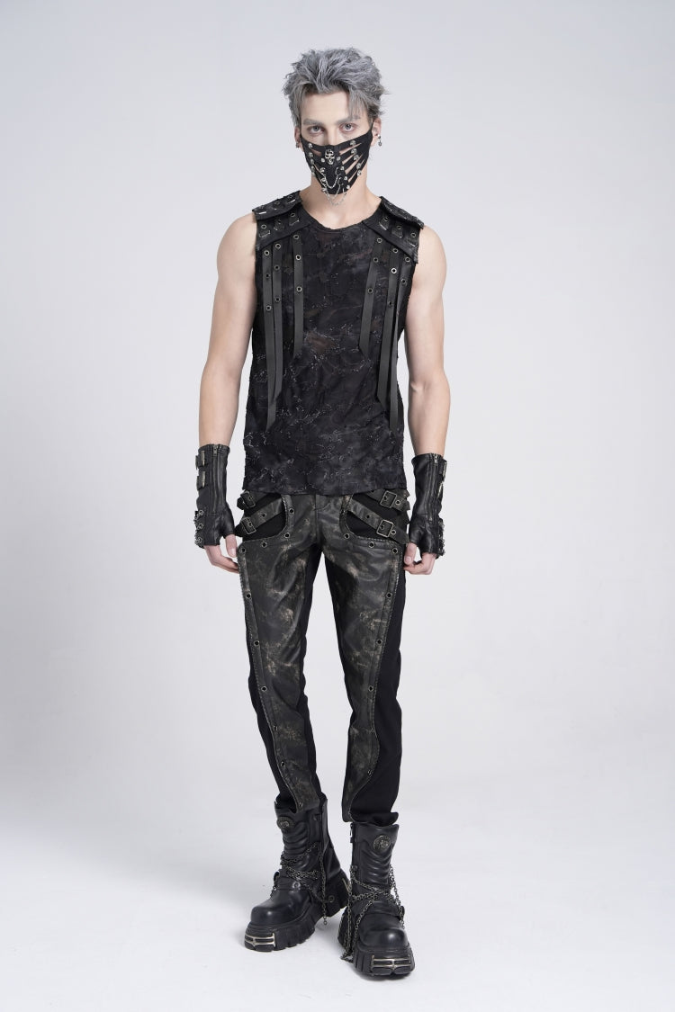 No-Sleeve Eyelet Strap Distressed Gothic Waistcoat