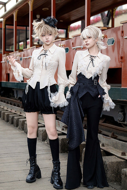 Ebony Long-Sleeve Pirate Style Gothic Shorts - Gold Hunter