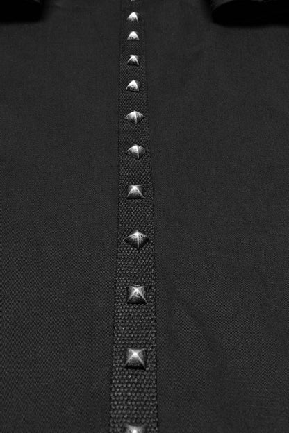 Men's Black Mesh Punk Vest, Stitched High Collar