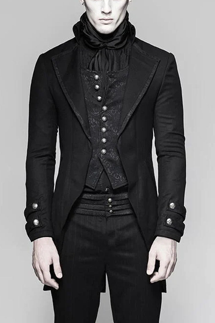 Men's Gothic Coat with Metal Buttons, Jacquard Print and Faux Two-Piece Design
