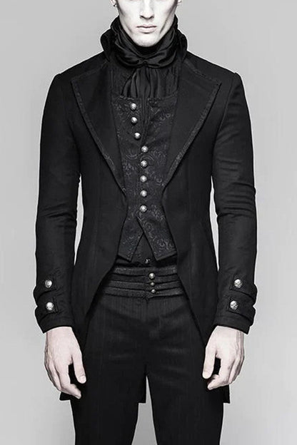 Men's Gothic Coat with Metal Buttons, Jacquard Print and Faux Two-Piece Design