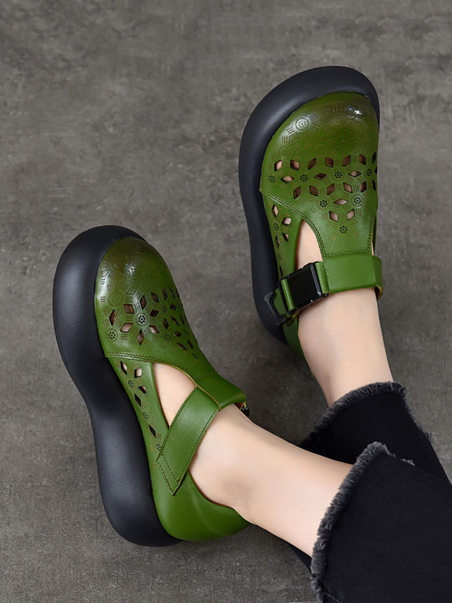 Out Hollow Casual Leather Women Genuine Shoes Summer Platform