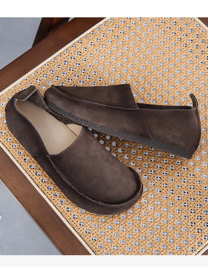 Leather Retro Solid Summer Falt Women Shoes