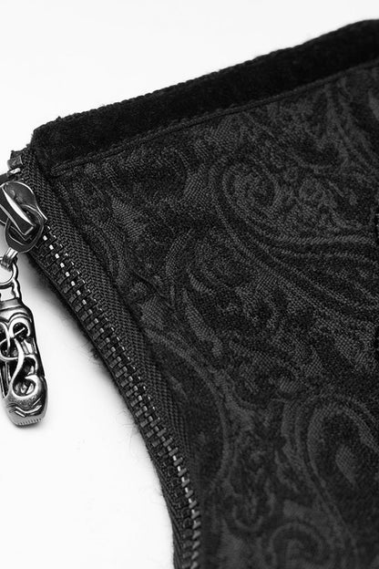 Women's Gothic Corset with Side Zipper and Lace-Up in Black Jacquard