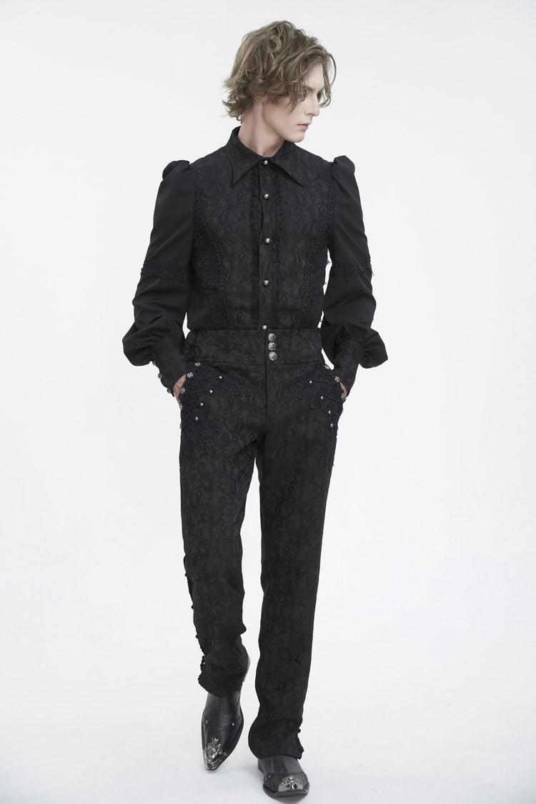 Men's Gothic Pants with Embroidery in Black Jacquard