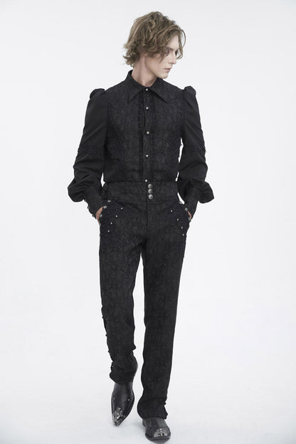 Men's Gothic Pants with Embroidery in Black Jacquard