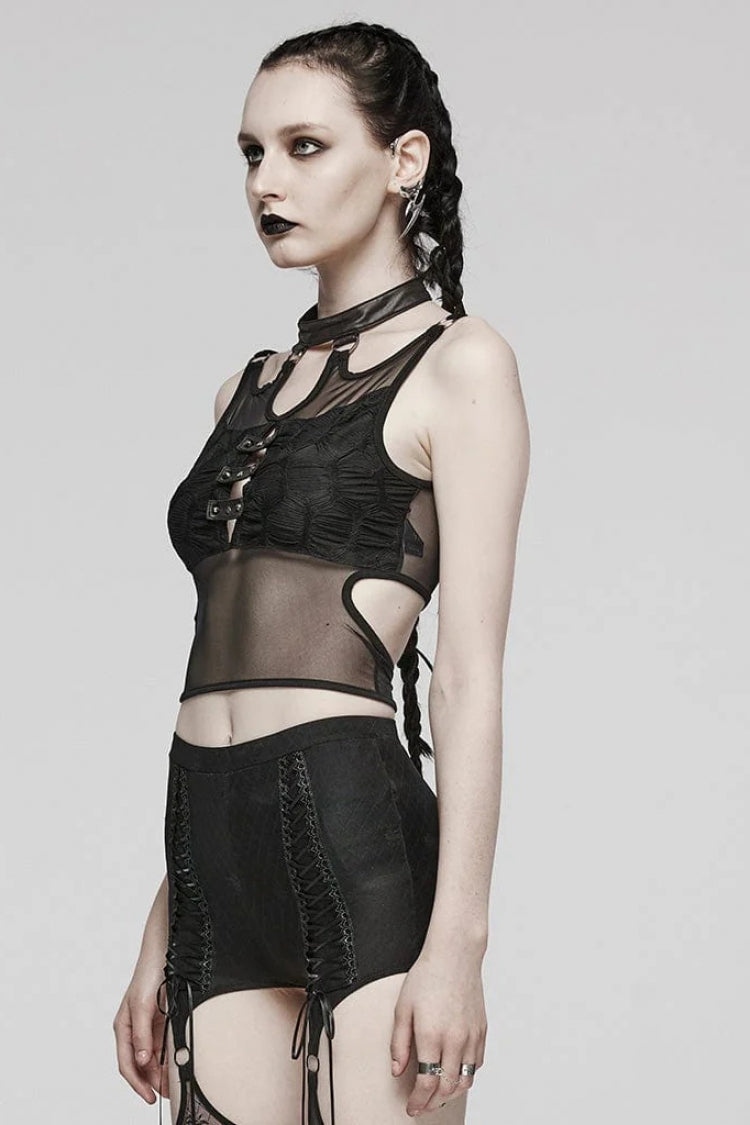 No-Sleeve Mesh Cutout Ring Steampunk Waistcoat