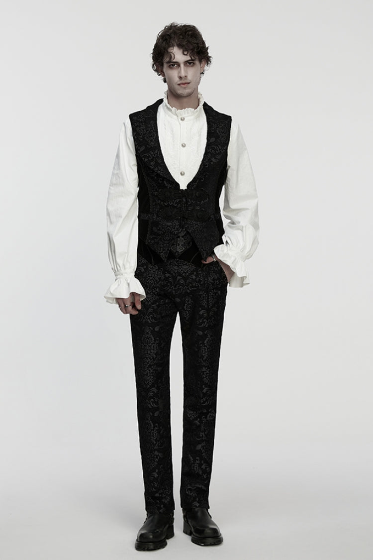 No-Sleeve Floral Jacquard Buckled Men's Gothic Waistcoat