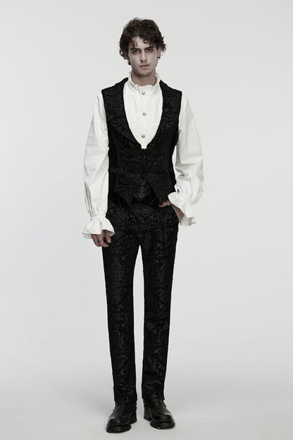 No-Sleeve Floral Jacquard Buckled Men's Gothic Waistcoat