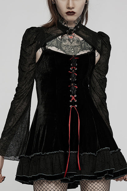 Lace-Stitched Two-Piece Gothic Dress for Women - Ruffled