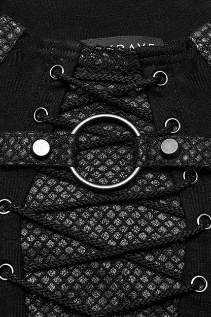 Ebony Long-Sleeve Lace-Up Ripped Men's Punk Blouse