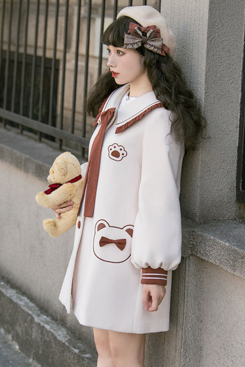 Sweet Lolita Wool Coat with Square Collar, Single-Breasted & Long Sleeves