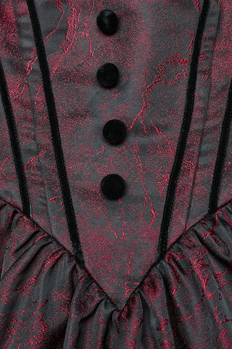 Crimson & Obsidian Short Puff Sleeves Lace-Up Gothic Dress