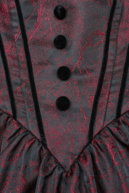 Crimson & Obsidian Short Puff Sleeves Lace-Up Gothic Dress
