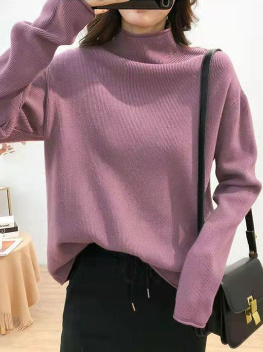 Casual Purple Half Turtleneck Long Sleeve Sweater AN1049