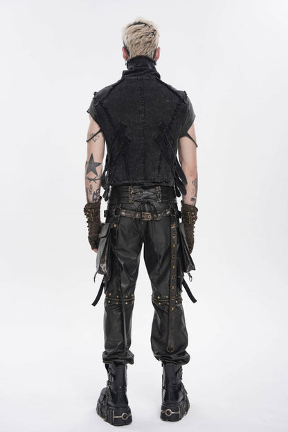 Edgy Black Punk Vest for Men, Sleeveless with Zippers and Chain Accents