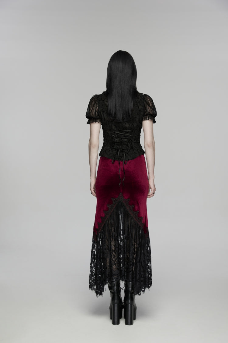 Ruffled Cut-Out Lace Gothic Blouse for Women