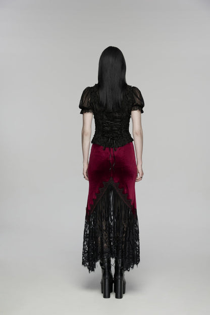 Ruffled Cut-Out Lace Gothic Blouse for Women
