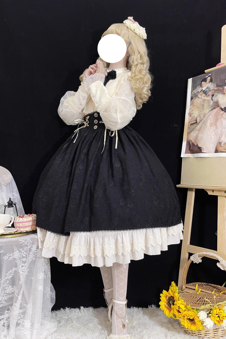 Ebony High-Waist Embroidered Ruffle Lace-Up Palace Skirt - Heart of Rose