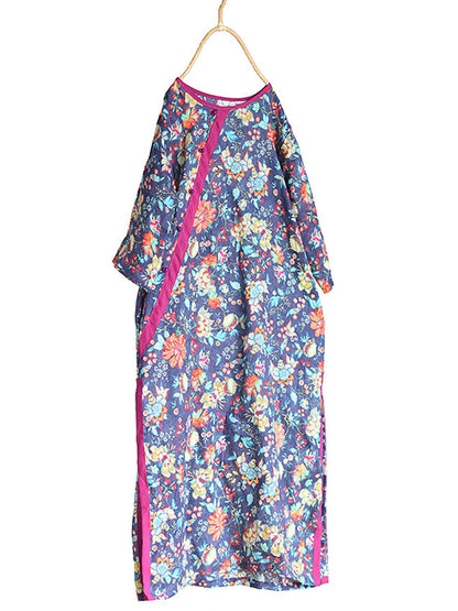 Robe d'été vintage à imprimé floral pour femme avec ourlet fendu et boucle CC025