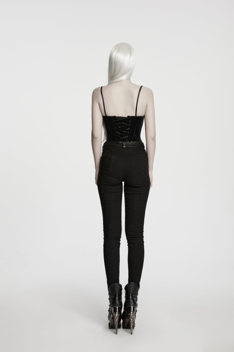 Women's Gothic Cool Cosplay Pants in Slim Fit Black Jacquard