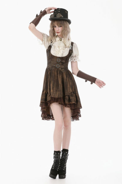 Gothic Women's Blouse with Puff Sleeves, Sheer Lace-Up & Detachable Bow