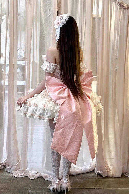 Blush Halter Multi-Tier Ruffle Bow Rose Lace-Up Ballerina JSK - Flower Language of Eros