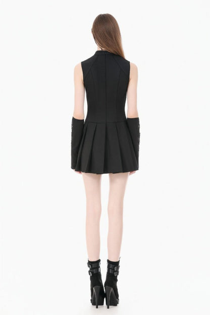 No-Sleeve Cobweb Sheer Mesh Lace-Up Punk Mini Dress