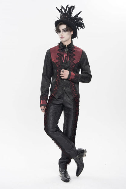 Crimson High-Neck Gothic Palace Shirt with Jacquard and Bow Accents
