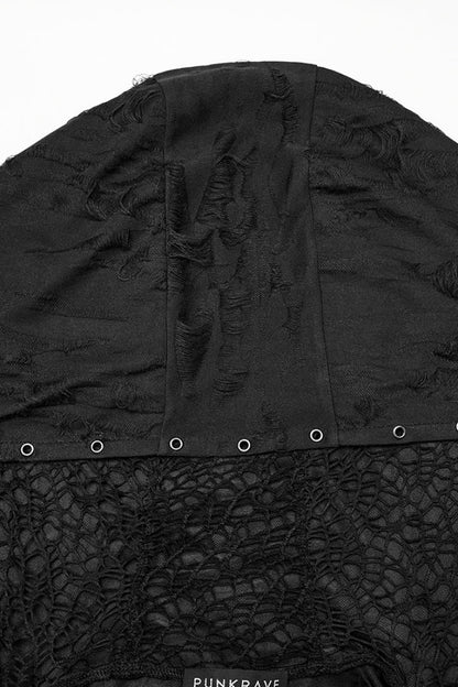 Ebony Long-Sleeve Irregular Hooded Sheer Ripped Men's Gothic Coat
