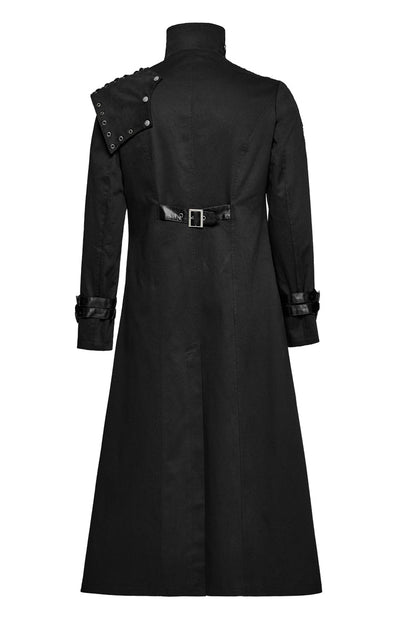Men's Black Gothic Coat, Slim Fit with Detachable Shoulder Pads and High Collar