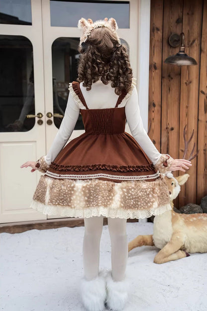 Hazelnut Moose Plush Bow Sweet Lolita Jumper Dress