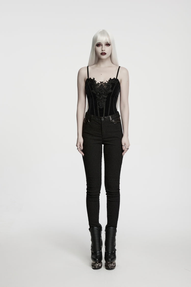 Women's Gothic Cool Cosplay Pants in Slim Fit Black Jacquard