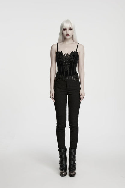 Women's Gothic Cool Cosplay Pants in Slim Fit Black Jacquard