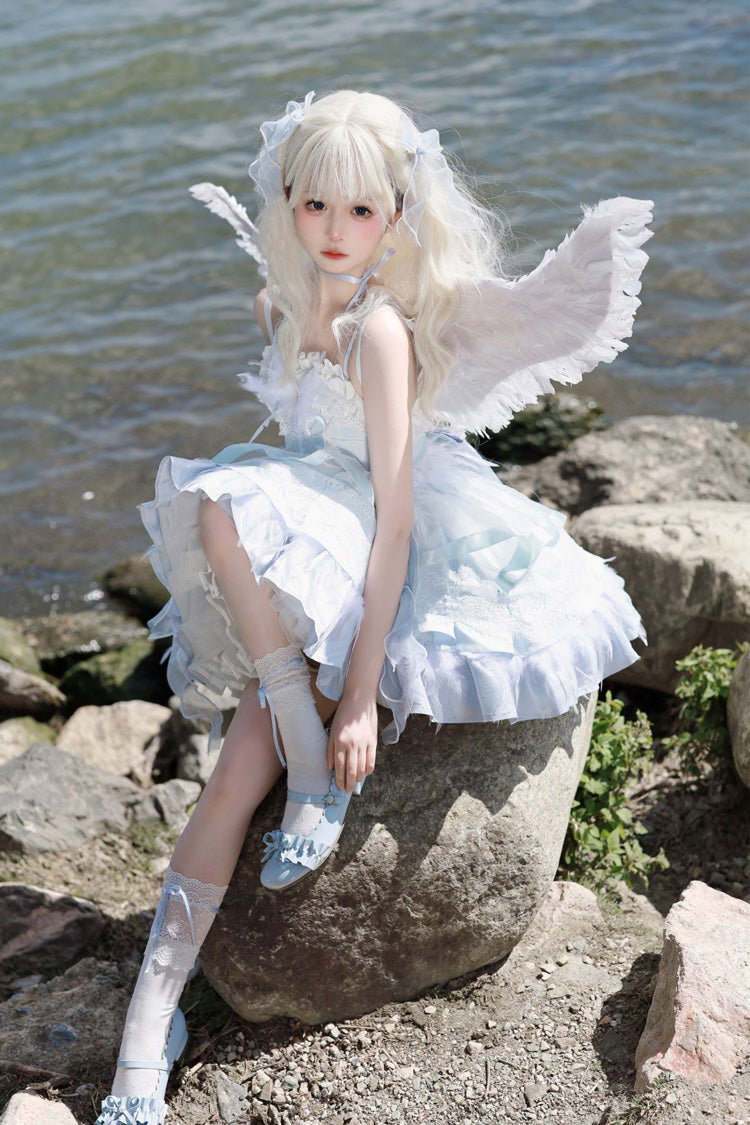 Ballet-Inspired Multi-Layer Ruffle JSK Dress with Bowknot in Three Hues - EtherealGrace