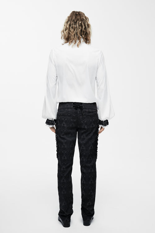 Ivory Lace-Trimmed Embroidered Sheer Sleeve Gothic Men's Top