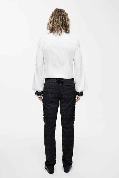 Ivory Lace-Trimmed Embroidered Sheer Sleeve Gothic Men's Top