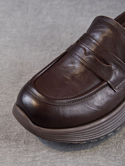 Platform Leather Shoes Women Genuine Vintage