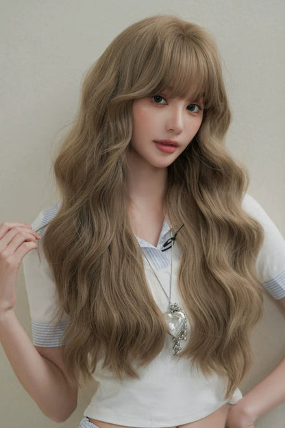 Brown Milk Tea Korean Fluffy Face-Framing Wavy Lolita Wig