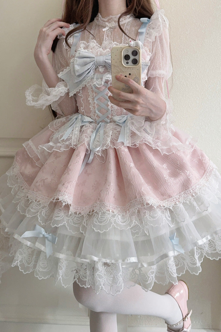 Blush Sleeveless Bow Lace Ballet JSK with Ruffles