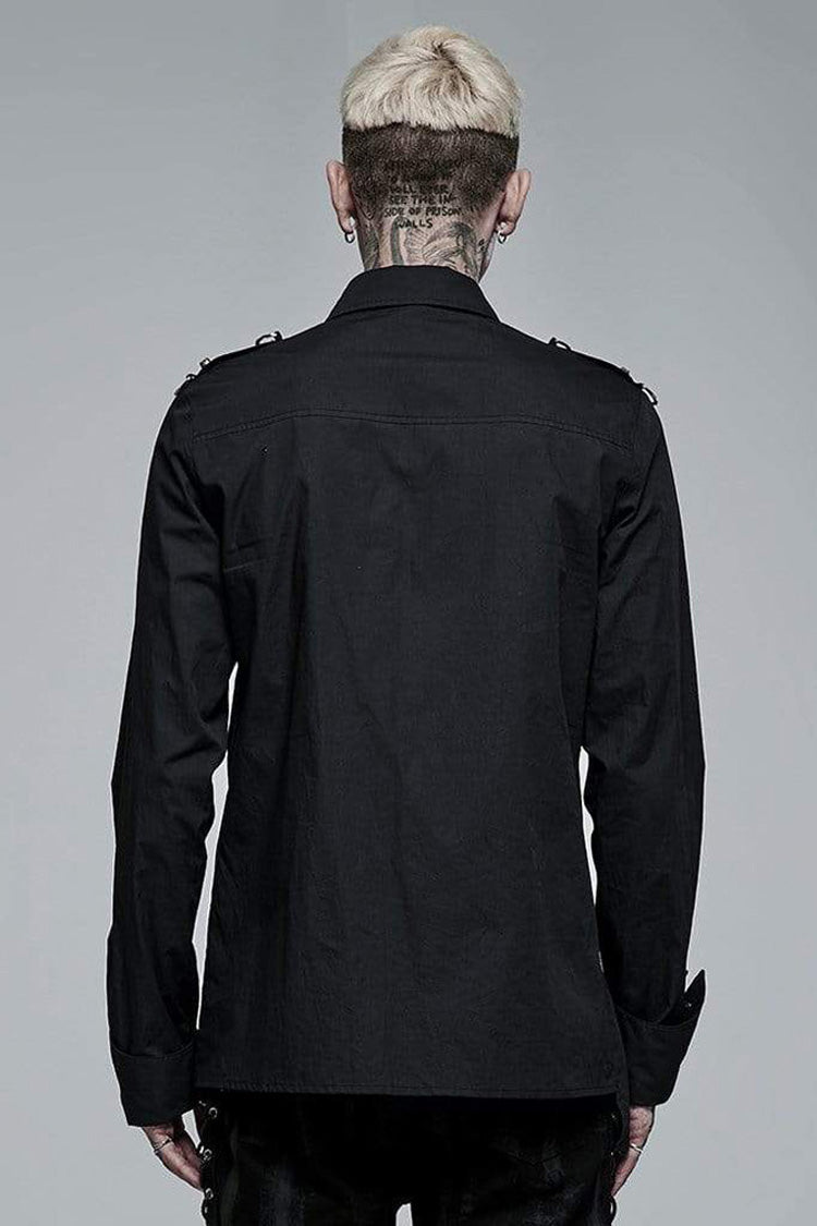 Ink Asymmetric Soft Shirt with Metallic Buckle Trim