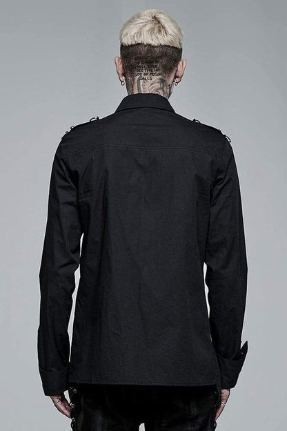 Ink Asymmetric Soft Shirt with Metallic Buckle Trim