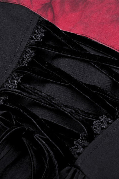 Crimson & Obsidian Sleeveless Bowknot Lace-Up Double-Layered Frilly Gothic Slip Graduation Dress