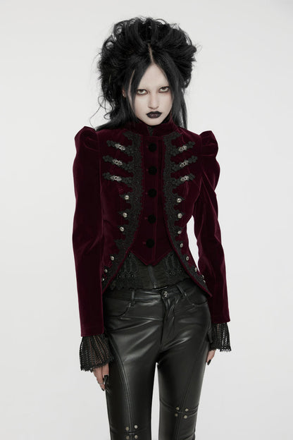 Crimson High-Neck Gothic Swallowtail Coat for Women