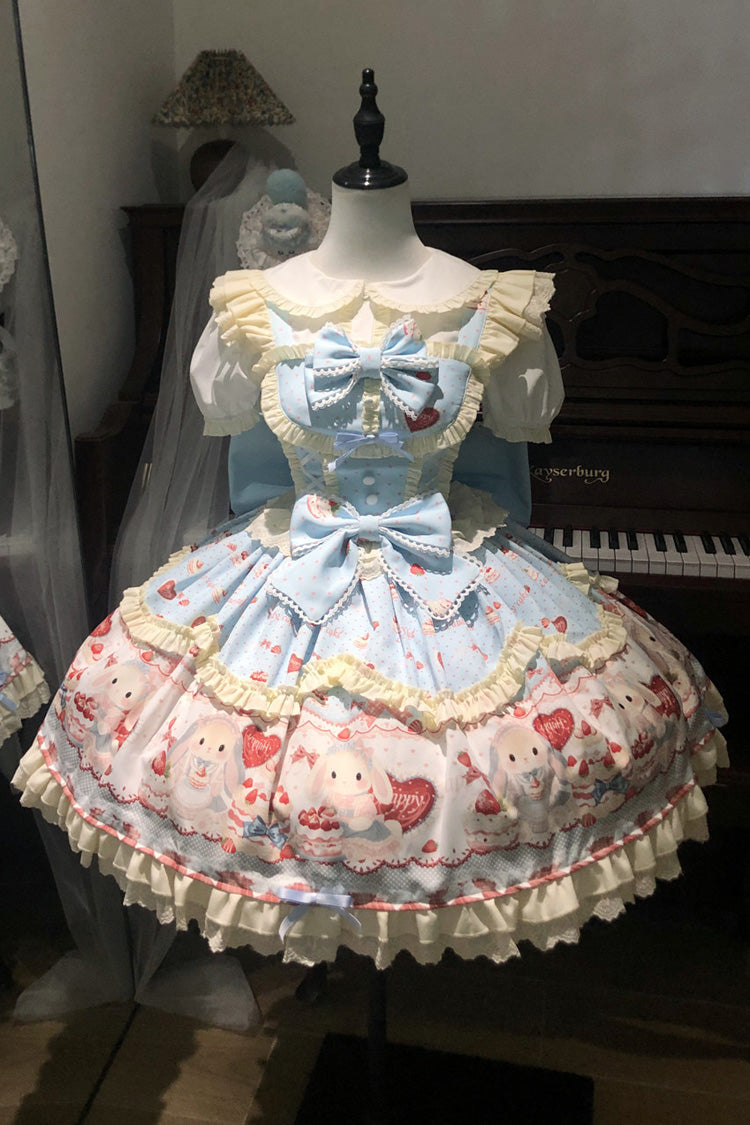 Azure Cute Rabbit Party Sleeveless Double Ruffled Bow Sweet Lolita Jumper Dress