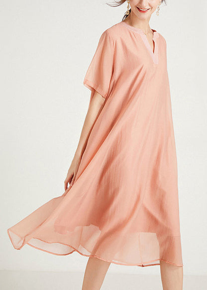 Size Summer Cotton Plus Dresses V Neck Women Green