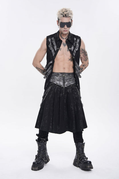 Chain-Decorated Lace-Up Pleated Punk Skirt for Men
