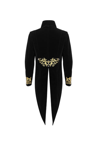 Crimson & Charcoal Vintage Emblem Stitched Swallow-Tail Goth Overcoat